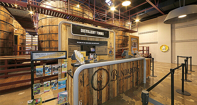 Wide angle view of tours desk inside Bundaberg Rum distillery