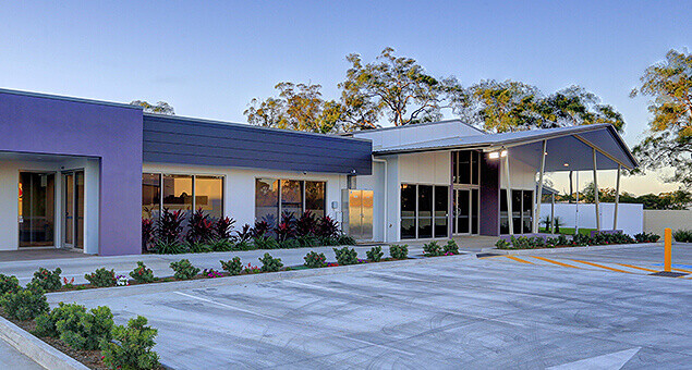 Entrance to large funeral building