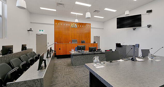 Courtroom fit out designed by Design Direct to meet regulations and requirements