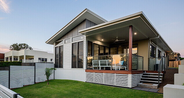 Sustainably built home in late afternoon light